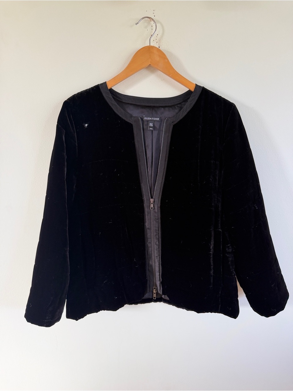 Eileen Fisher Black Velvet Zip-Front Bomber Jacket zip front medium